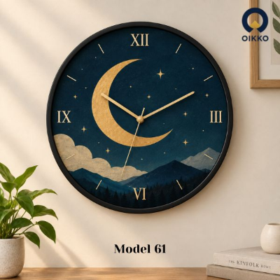Picture of OIKKO 12 Inch Crescent Moon & Star Night Sky Wall Clock (Model 61) -12 inchies 