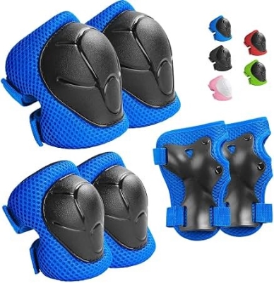 Picture of 6 Pieces Kids Outdoor Sports Protective Gear Knee Pads Elbow Pads Wrist Guards Roller Skating Safety Protection (Blue)  