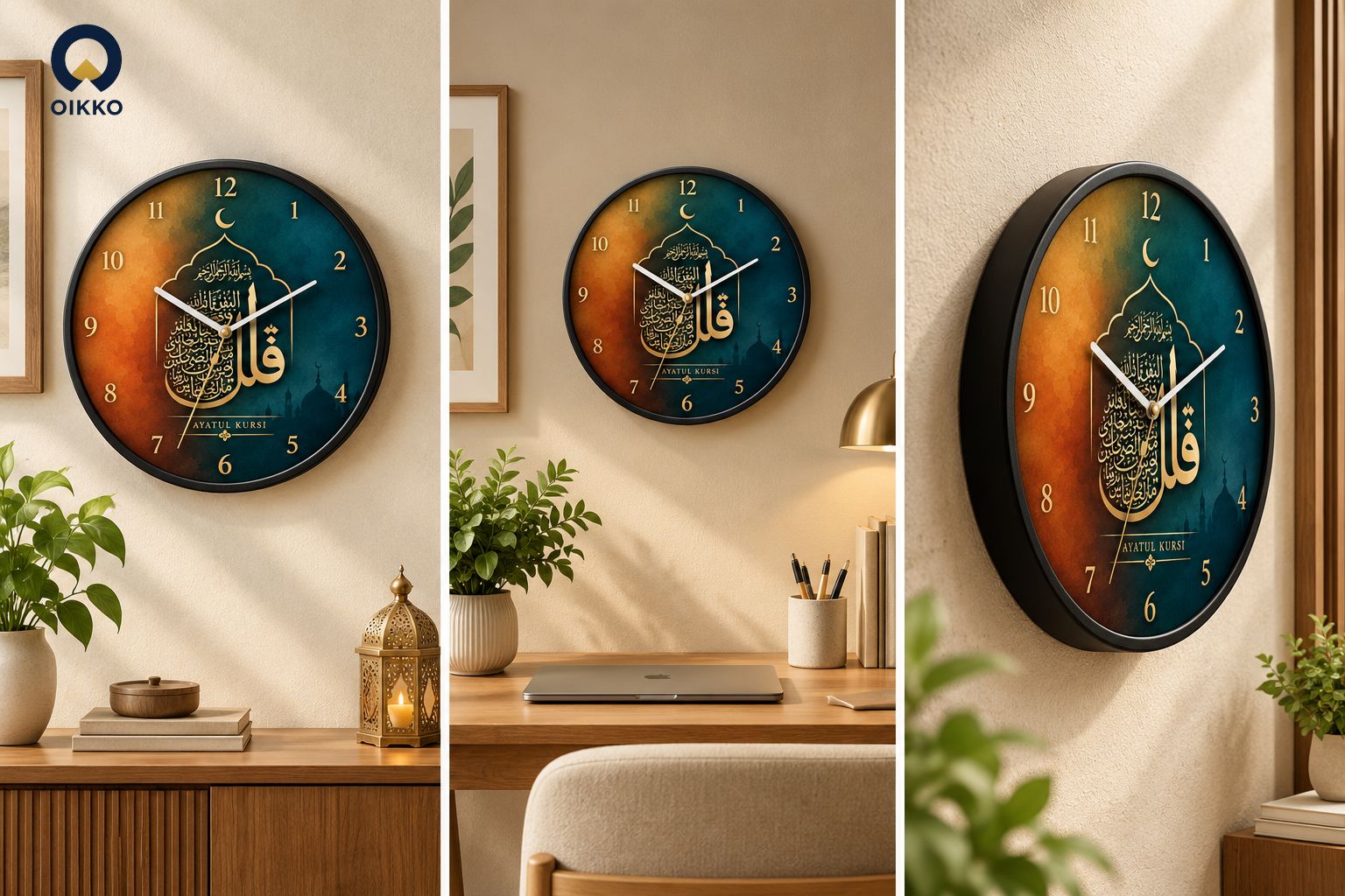 Picture of OIKKO 12 Inch Ayatul Kursi Islamic Calligraphy Wall Clock (Model 65) -12 inchies 