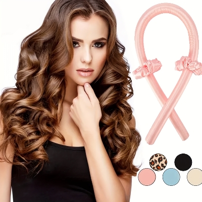 Picture of OIKKO Heatless Curls Hair Curler – No Heat Hair Curling Ribbon, Overnight Curling Headband for Women - Pink -35 Inchies+