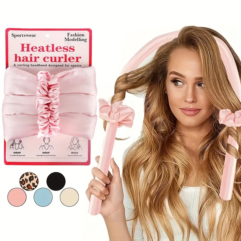 Picture of OIKKO Heatless Curls Hair Curler – No Heat Hair Curling Ribbon, Overnight Curling Headband for Women - Pink -35 Inchies+