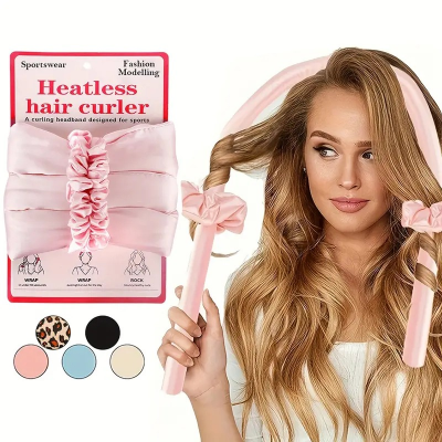 Picture of OIKKO Heatless Curls Hair Curler – No Heat Hair Curling Ribbon, Overnight Curling Headband for Women - Pink -35 Inchies+
