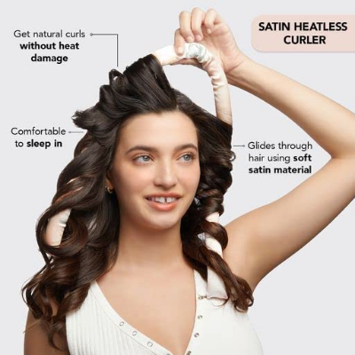 Picture of OIKKO Heatless Curls Hair Curler – No Heat Hair Curling Ribbon, Overnight Curling Headband for Women - Pink -35 Inchies+