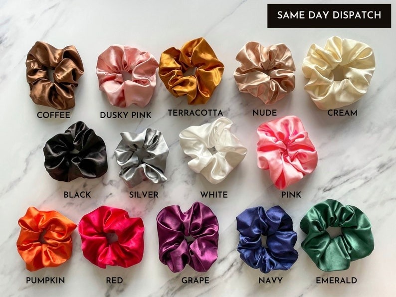 Picture of OIKKO Satin Silk Scrunchies 3 Pcs – Soft Hair Bands for Women, Silk Hair Tie & Wrist Accessories - Multicolor -One Size