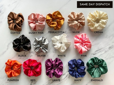 Picture of OIKKO Satin Silk Scrunchies 3 Pcs – Soft Hair Bands for Women, Silk Hair Tie & Wrist Accessories - Multicolor -One Size