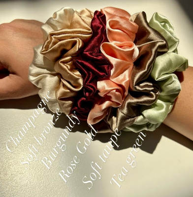 Picture of OIKKO Satin Silk Scrunchies 3 Pcs – Soft Hair Bands for Women, Silk Hair Tie & Wrist Accessories - Multicolor -One Size