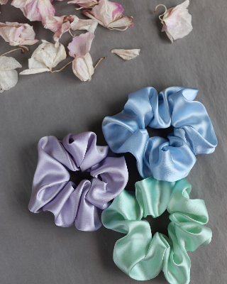 Picture of OIKKO Satin Silk Scrunchies 3 Pcs – Soft Hair Bands for Women, Silk Hair Tie & Wrist Accessories - Multicolor -One Size