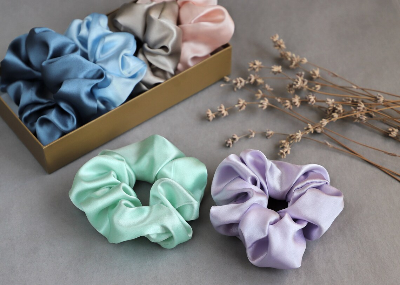 Picture of OIKKO Satin Silk Scrunchies 3 Pcs – Soft Hair Bands for Women, Silk Hair Tie & Wrist Accessories - Multicolor -One Size