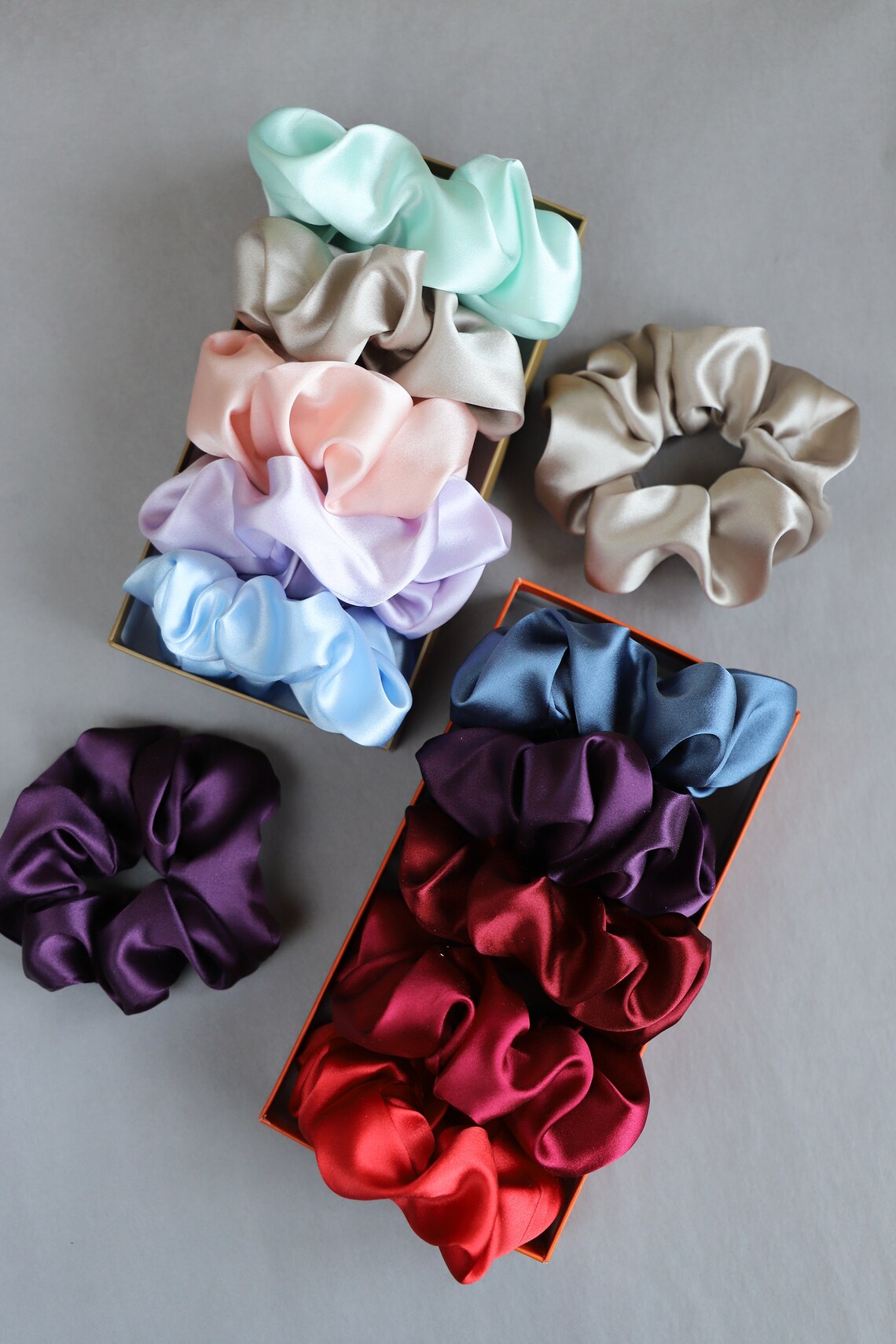 Picture of OIKKO Satin Silk Scrunchies 3 Pcs – Soft Hair Bands for Women, Silk Hair Tie & Wrist Accessories - Multicolor -One Size