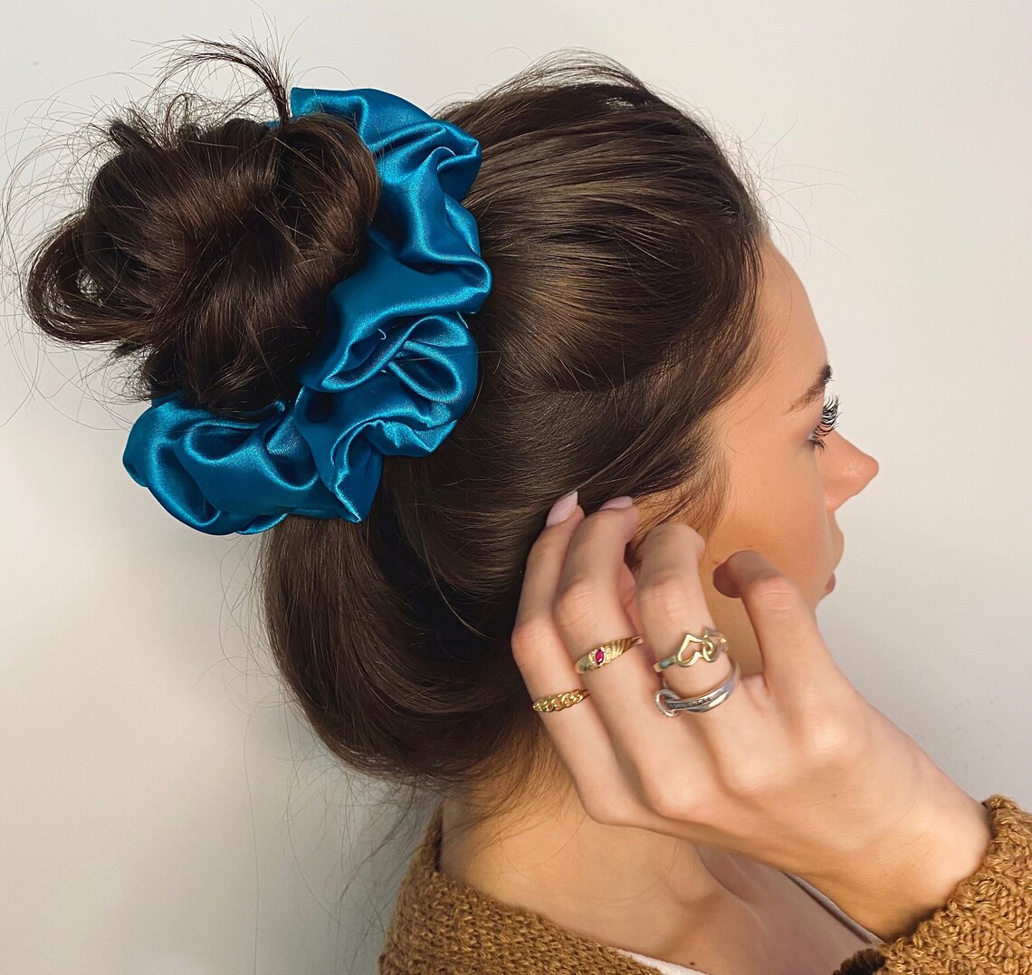 Picture of OIKKO Satin Silk Scrunchies 3 Pcs – Soft Hair Bands for Women, Silk Hair Tie & Wrist Accessories - Multicolor -One Size