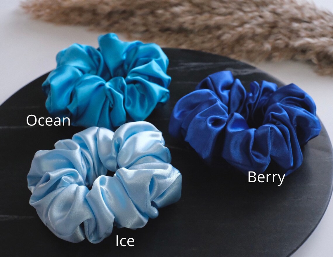 Picture of OIKKO Satin Silk Scrunchies 3 Pcs – Soft Hair Bands for Women, Silk Hair Tie & Wrist Accessories - Multicolor -One Size