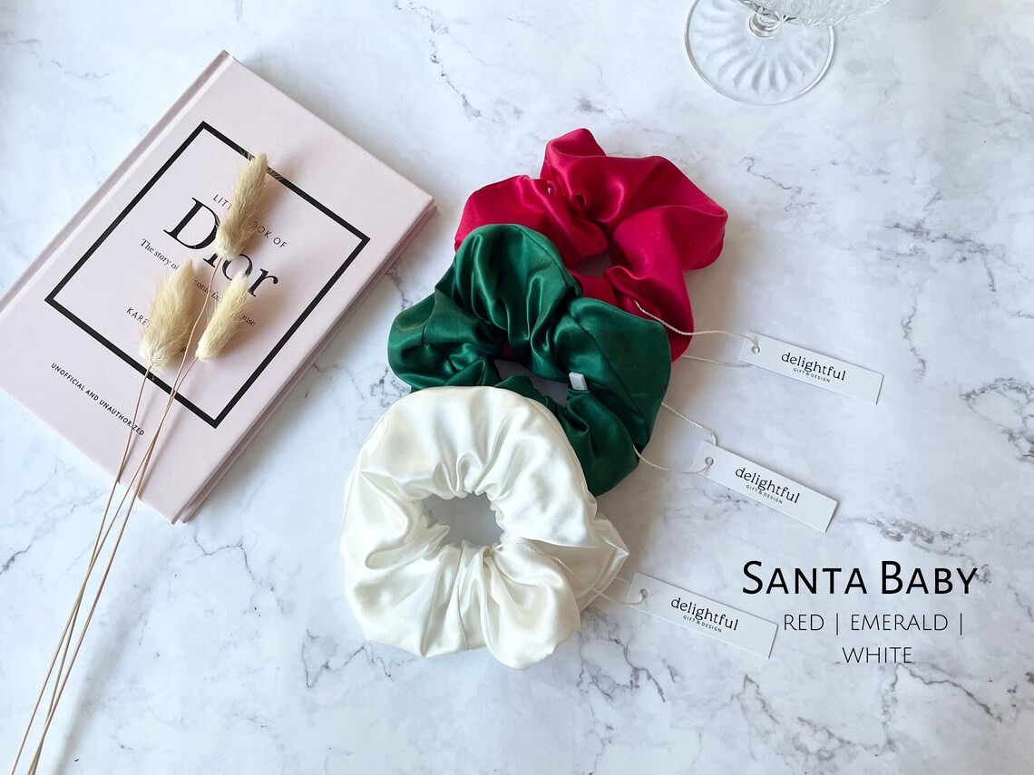 Picture of OIKKO Satin Silk Scrunchies 3 Pcs – Soft Hair Bands for Women, Silk Hair Tie & Wrist Accessories - Multicolor -One Size