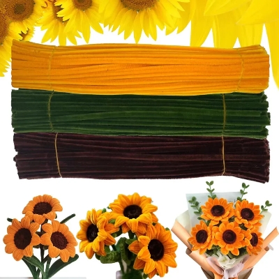 Picture of OIKKO Sunflower Pipe Cleaner Chenille Stems 20 Pcs – DIY Flower Making Sticks for Handmade Sunflower, Bouquet, Craft & Art Projects -One Size