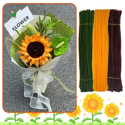 Picture of OIKKO Sunflower Pipe Cleaner Chenille Stems 20 Pcs – DIY Flower Making Sticks for Handmade Sunflower, Bouquet, Craft & Art Projects -One Size