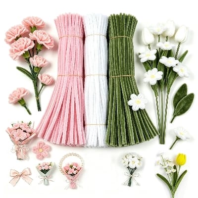 Picture of OIKKO Pipe Cleaner Flower Making Sticks 20 Pcs – DIY Handmade Flower Bouquet, Chenille Stems for Rose, Daisy, Tulip & Craft Projects -One Size