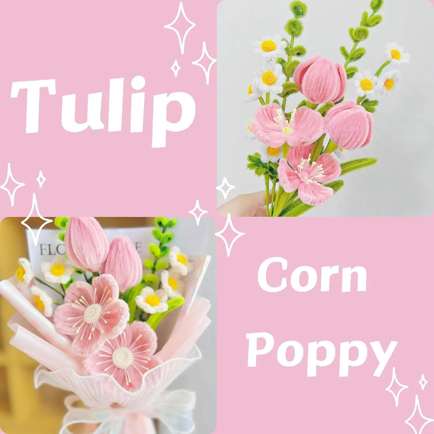 Picture of OIKKO Pipe Cleaner Flower Making Sticks 20 Pcs – DIY Handmade Flower Bouquet, Chenille Stems for Rose, Daisy, Tulip & Craft Projects -One Size