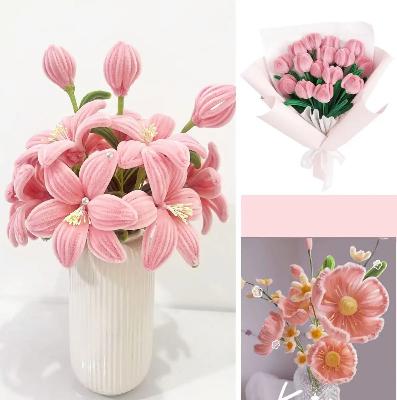 Picture of OIKKO Pipe Cleaner Flower Making Sticks 20 Pcs – DIY Handmade Flower Bouquet, Chenille Stems for Rose, Daisy, Tulip & Craft Projects -One Size