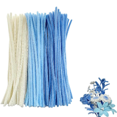 Picture of OIKKO Blue & White Pipe Cleaner Chenille Stems 20 Pcs – DIY Flower Making Sticks for Handmade Flowers, Bouquet, Craft & Art Projects -One Size