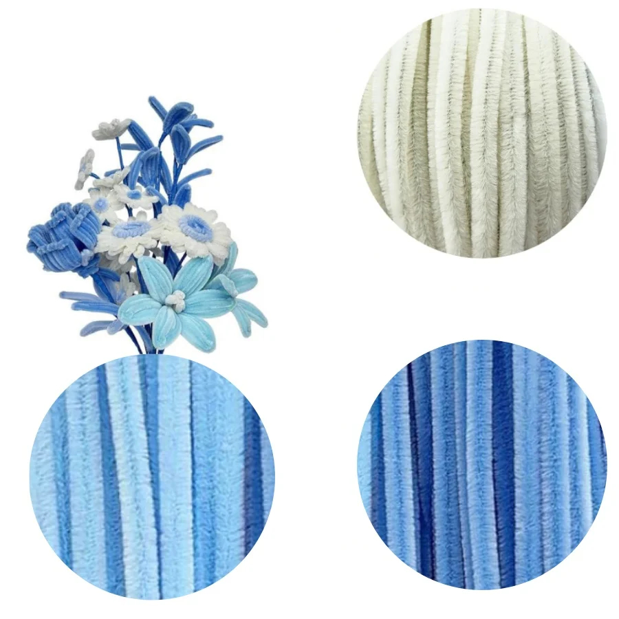 Picture of OIKKO Blue & White Pipe Cleaner Chenille Stems 20 Pcs – DIY Flower Making Sticks for Handmade Flowers, Bouquet, Craft & Art Projects -One Size