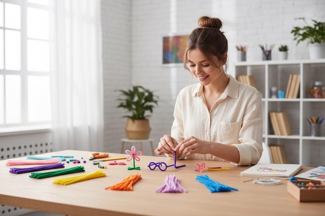 Picture of OIKKO Blue & White Pipe Cleaner Chenille Stems 20 Pcs – DIY Flower Making Sticks for Handmade Flowers, Bouquet, Craft & Art Projects -One Size