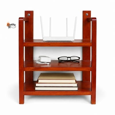 Picture of Wooden Wall Mounted Router Stand – 3 Layer – Natural Wood Finish