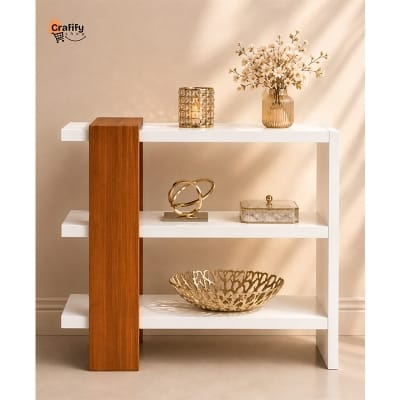 Picture of Wooden Decorative Storage Shelf – White & Natural Wood Finish