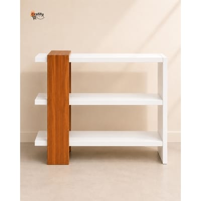 Picture of Wooden Decorative Storage Shelf – White & Natural Wood Finish