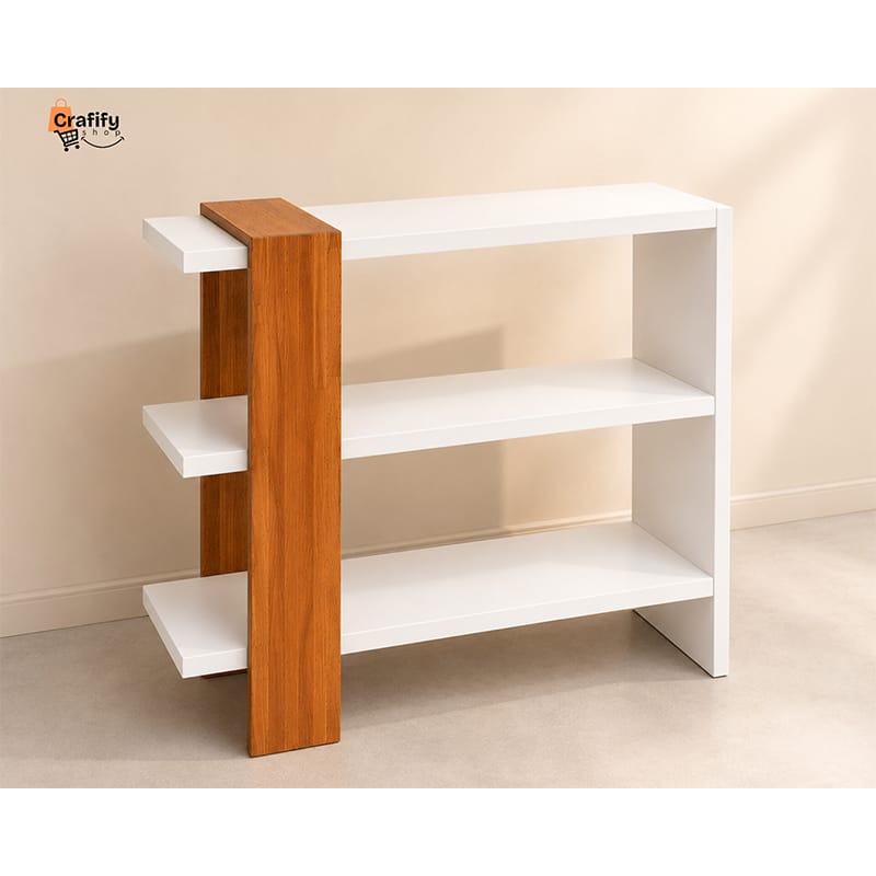 Picture of Wooden Decorative Storage Shelf – White & Natural Wood Finish