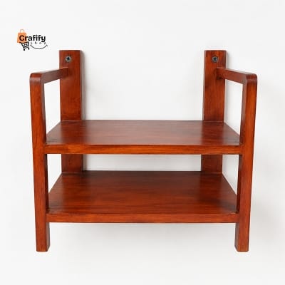 Picture of Wooden Wall Mounted Router, ONU & WGP Mini UPS Stand – 2 Layer – Natural Wood Finish