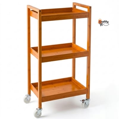 Picture of Modern 3 Tier Wooden Kitchen Trolley – Natural Wood Finish