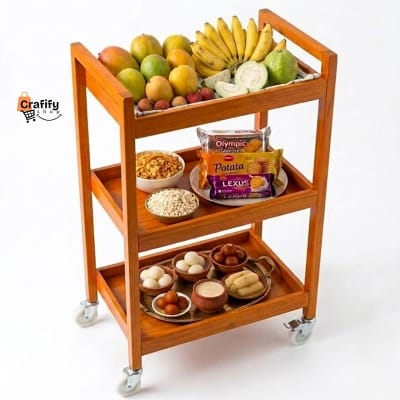 Picture of Modern 3 Tier Wooden Kitchen Trolley – Natural Wood Finish
