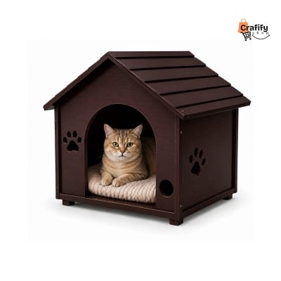 Picture of Premium Wooden Kitten Cat House – Chocolate Finish