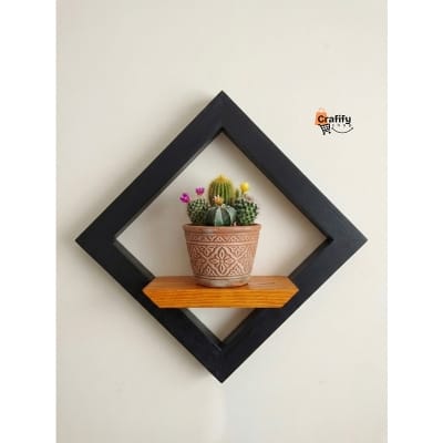 Picture of Geometric Wooden Plant Display Shelf – Black & Natural Wood Finish