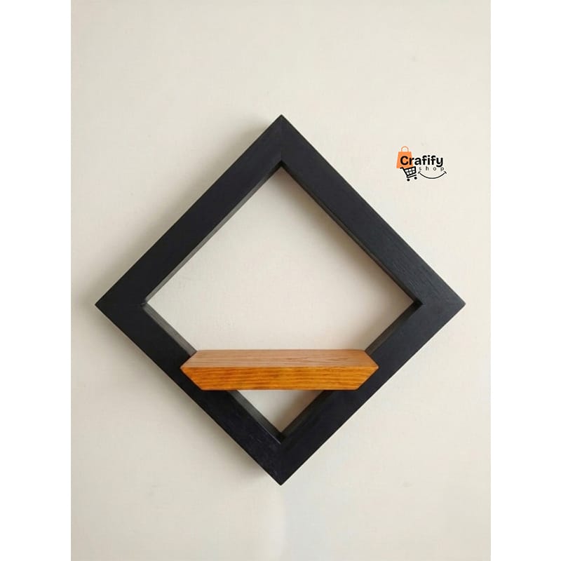Picture of Geometric Wooden Plant Display Shelf – Black & Natural Wood Finish