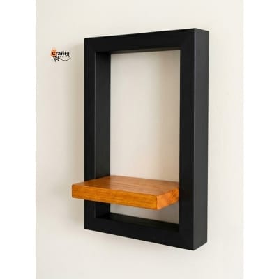 Picture of Geometric Rectangular Wall Shelf – Black & Natural Wood Finish
