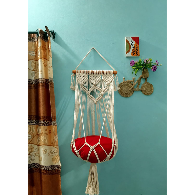 Picture of Macrame Cat Hanging Swing with Cushion – Handmade Cat Hammock