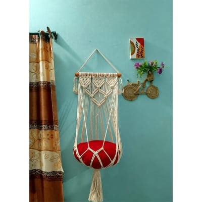 Picture of Macrame Cat Hanging Swing with Cushion – Handmade Cat Hammock