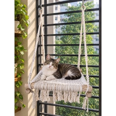 Picture of Macrame Cat Hammock Hanging Swing – Handmade Rope Cat Bed