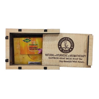 Picture of Hand Made Goat Milk Jafran Soap With Wooden Box 100g
