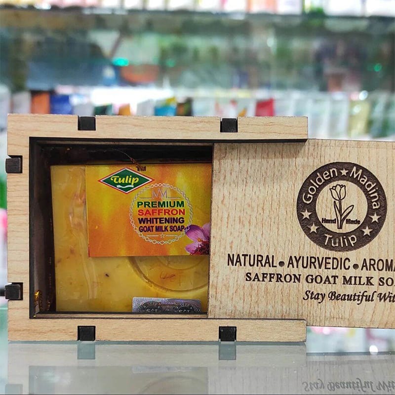 Picture of Hand Made Goat Milk Jafran Soap With Wooden Box 100g
