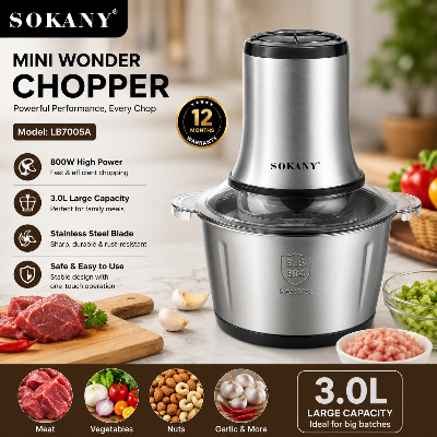 Picture of Sokany Meat Grinder Chopper LB-7005A Stainless Steel Electric 2 Speeds 3L Jar 220-240V-50/60Hz 800W