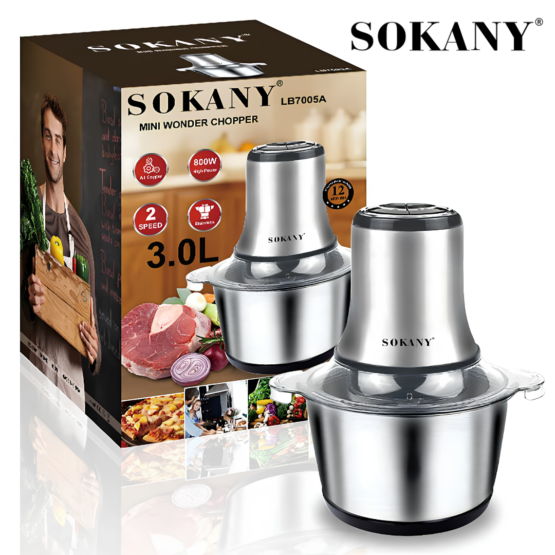 Picture of Sokany Meat Grinder Chopper LB-7005A Stainless Steel Electric 2 Speeds 3L Jar 220-240V-50/60Hz 800W