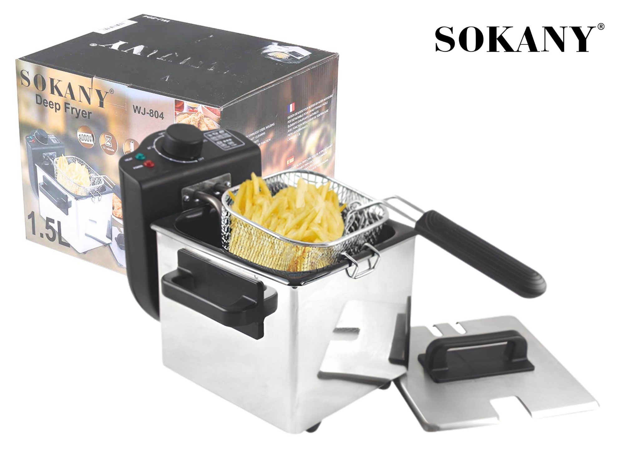 Picture of WJ-804 Sokany Electric Deep Fryer – 1.5L Compact Stainless Steel Body 2000w Electric Fryer Household 1.5l Multifunctional Fryer Detachable Heating Element Easy to Clean-Silver