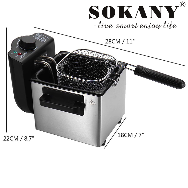 Picture of WJ-804 Sokany Electric Deep Fryer – 1.5L Compact Stainless Steel Body 2000w Electric Fryer Household 1.5l Multifunctional Fryer Detachable Heating Element Easy to Clean-Silver