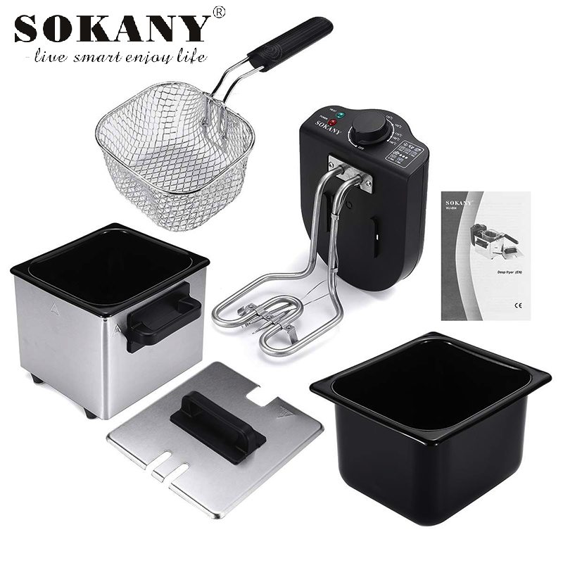 Picture of WJ-804 Sokany Electric Deep Fryer – 1.5L Compact Stainless Steel Body 2000w Electric Fryer Household 1.5l Multifunctional Fryer Detachable Heating Element Easy to Clean-Silver