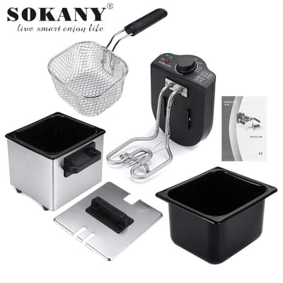 Picture of WJ-804 Sokany Electric Deep Fryer – 1.5L Compact Stainless Steel Body 2000w Electric Fryer Household 1.5l Multifunctional Fryer Detachable Heating Element Easy to Clean-Silver