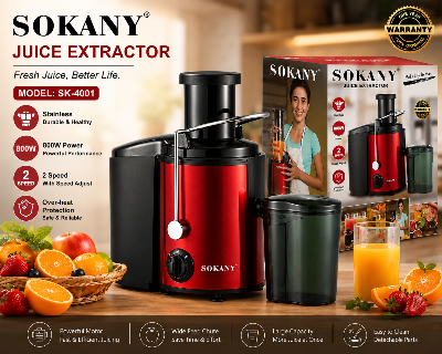 Picture of Sokany SK-4001 Juice Extractor – 800W High-Speed Centrifugal Juicer-Red