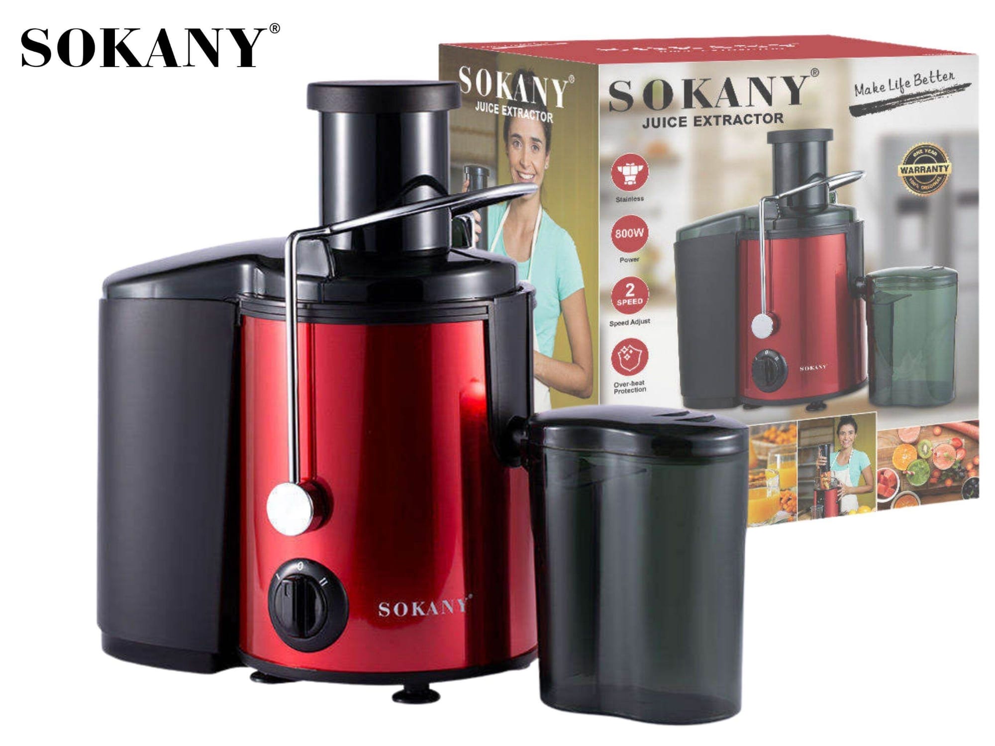 Picture of Sokany SK-4001 Juice Extractor – 800W High-Speed Centrifugal Juicer-Red