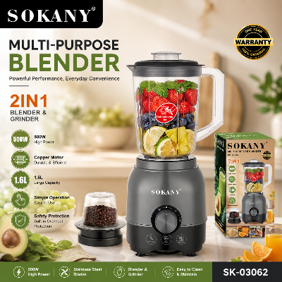 Picture of SK-03062 Sokany Multi-Purpose Blender 500W 2 in 1 Kitchen Juicer Household Electric Blenders Mixer Smoothie 6 Blades Electric Fruit Juicer