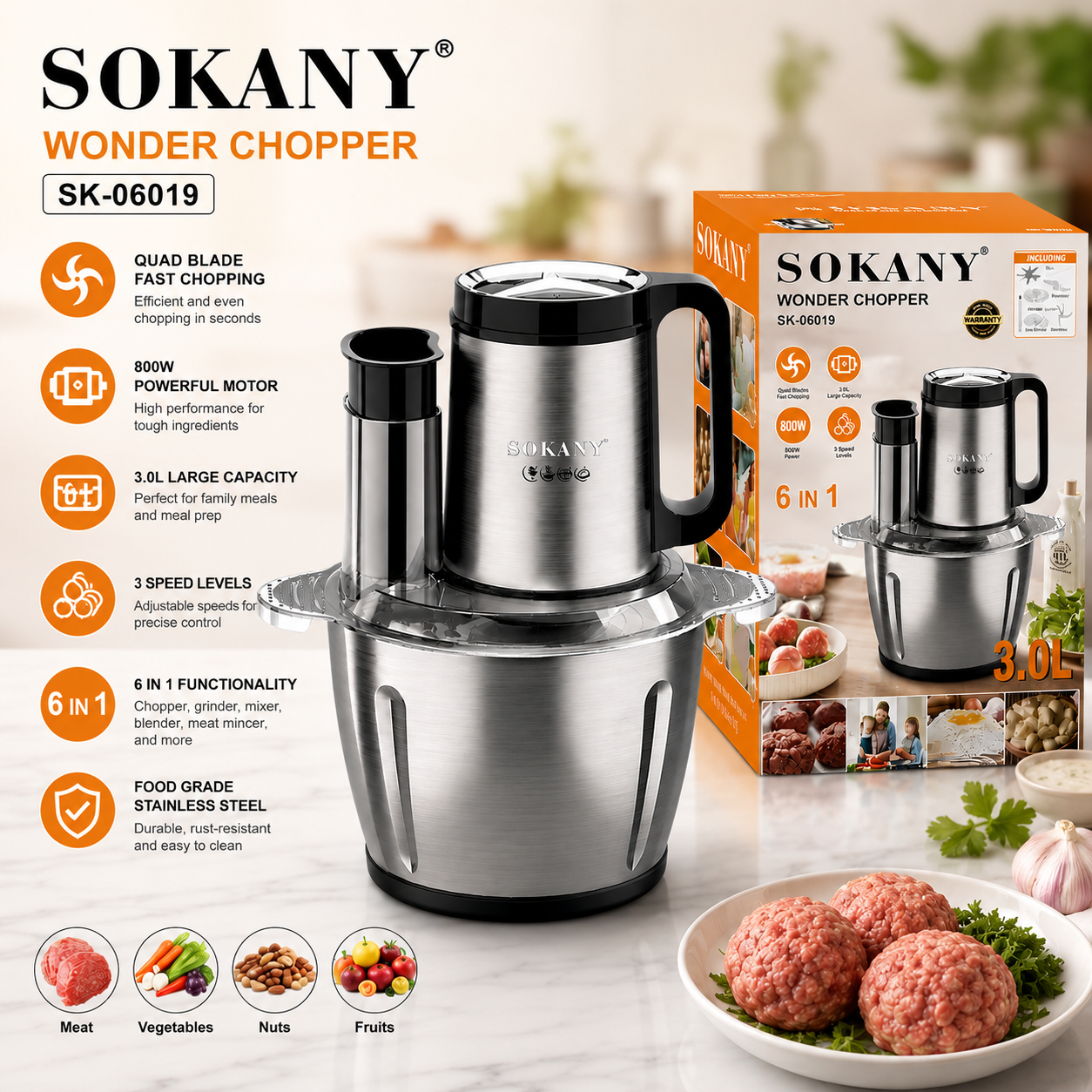 Picture of Sokany 6 in 1 Wonder Chopper SK-06019-Silver